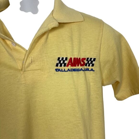 Vintage AIMS Talladega Superspeedway Polo Shirt Mens Small Yellow NASCAR 70s 80s - Picture 1 of 6
